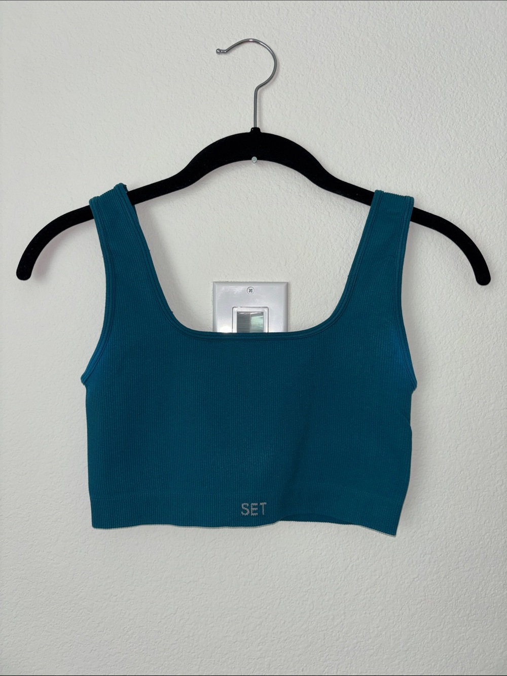 Set Active Teal Ribbed Scoop-Neck Crop Bralette
